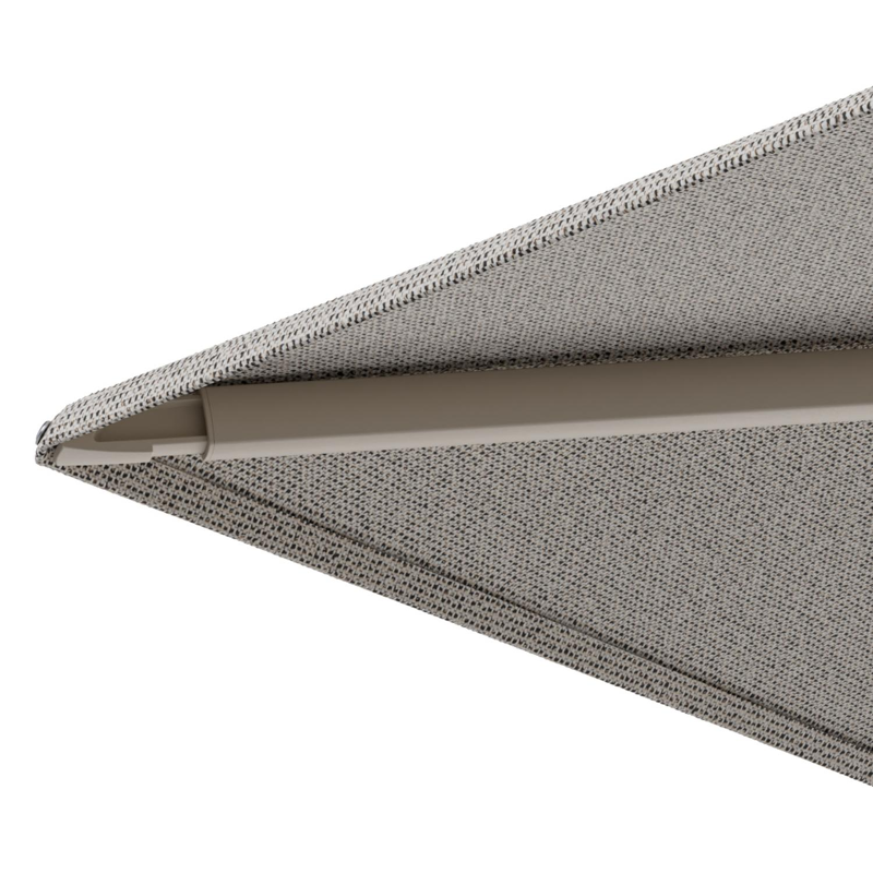 Minore zweefparasol met tiltfunctie in beige aluminium en Firenze Sand All Weather Solica parasoldoek - L1 400 x L2 300 cm met parasolvoet Minore 260 kg met wielen