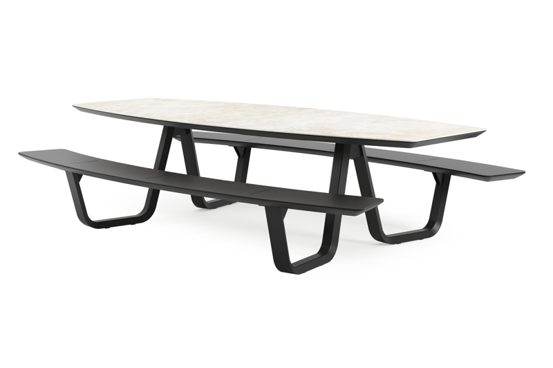 Forno picknicktafel bootvorm in zwart aluminium en volkeramiek Rapolano L 280 x B 192 cm