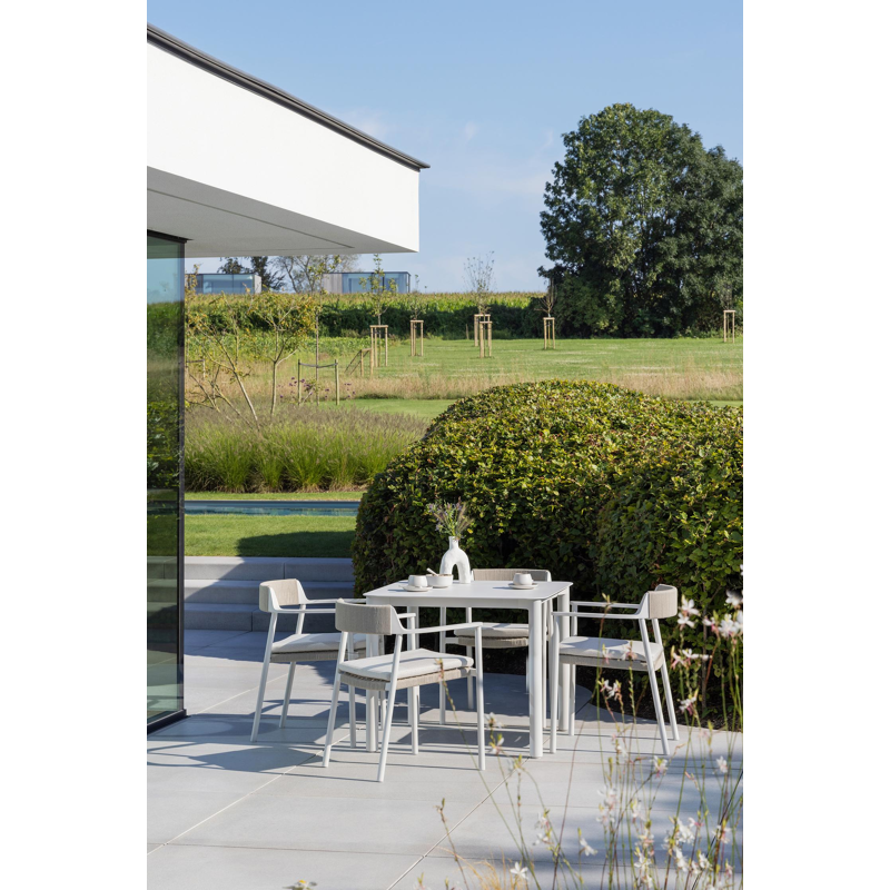 Table de jardin Orso carré arrondi en aluminium blanc - Lg. 90 x Lrg. 90 x Haut. 75 cm
