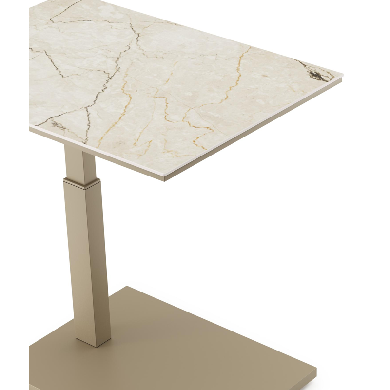 Table d'appoint pop-up Cirello rectangulaire en aluminium beige et céramique pleine Colorado Dunes - Lg. 70 x Lrg. 50 x Haut. 66 cm