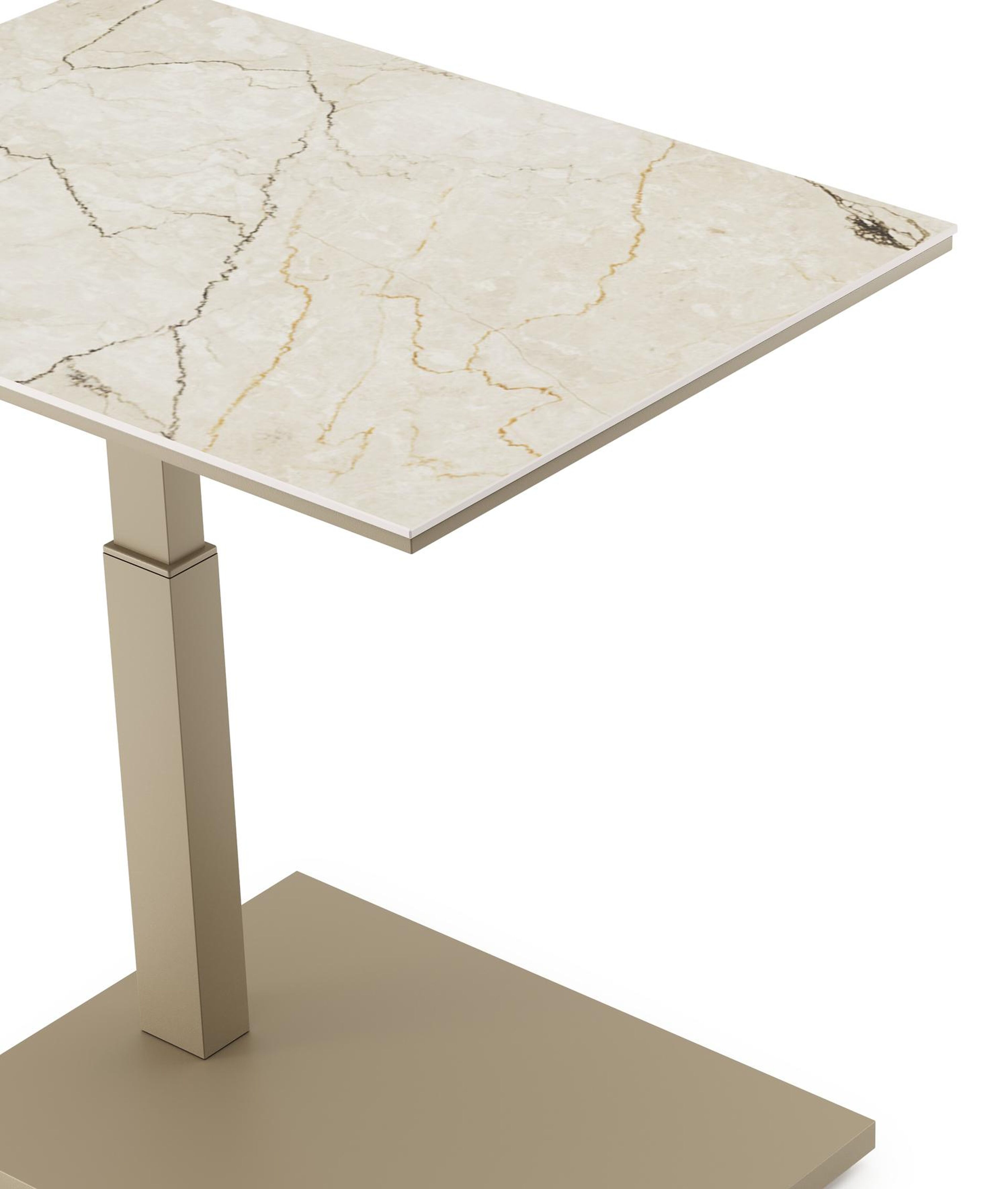 Table d'appoint pop-up Cirello rectangulaire en aluminium beige et céramique pleine Colorado Dunes - Lg. 70 x Lrg. 50 x Haut. 66 cm