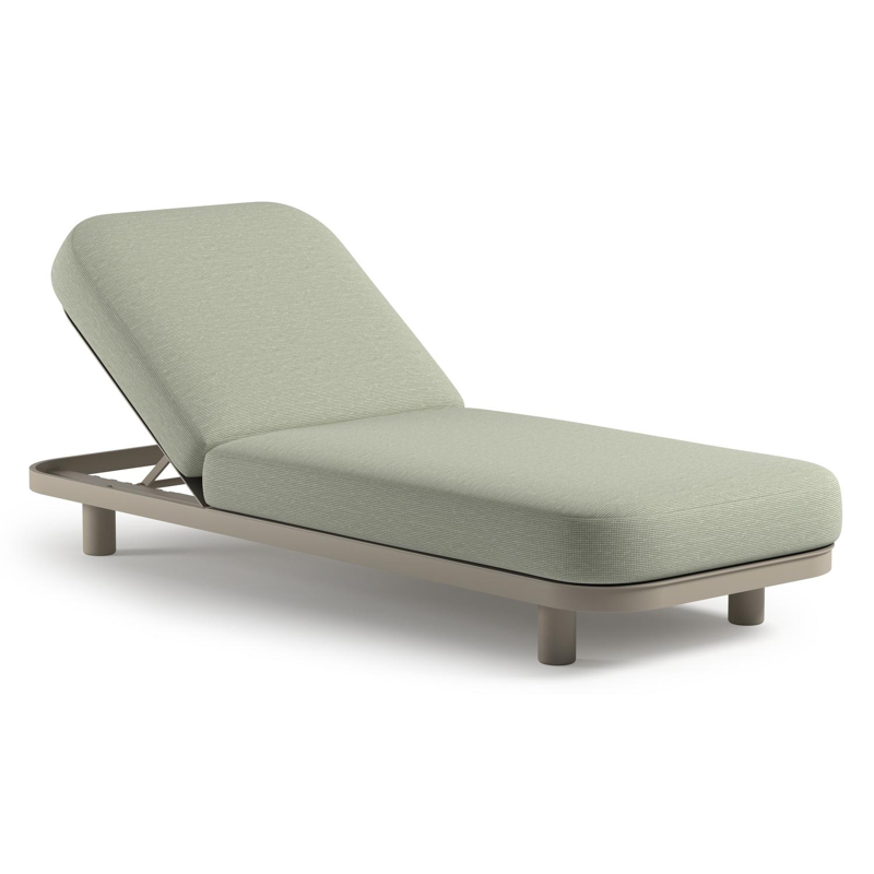 Chaise longue réglable Donato en aluminium beige avec All Weather Solica slow spirea coussin