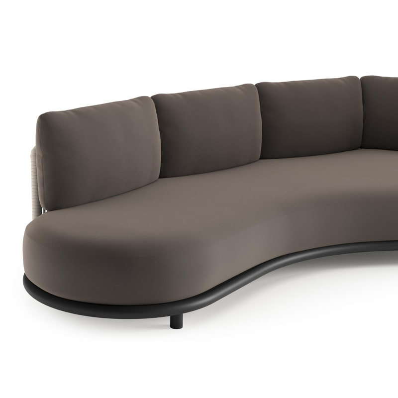 Lomano loungebank in zwart aluminium en beige verticaal geweven luxe vlakke rope met natte nature grey all weather sunbrella® luxe kussen