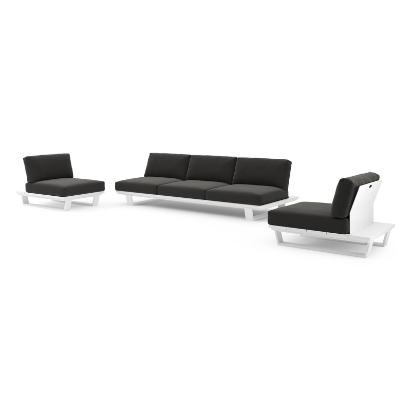 Pagino loungeset in wit aluminium met natte sooty all weather sunbrella® luxe kussen