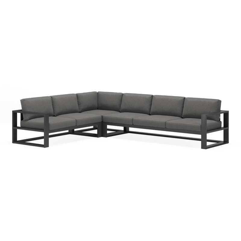 Verato loungehoek in zwart aluminium met deauville black all weather sunbrella® luxe kussens