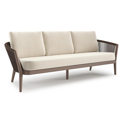 Canapé de jardin Orso en aluminium taupe en corde ronde tissée verticalement noir et coussins en all weather cosytica Althea Off White