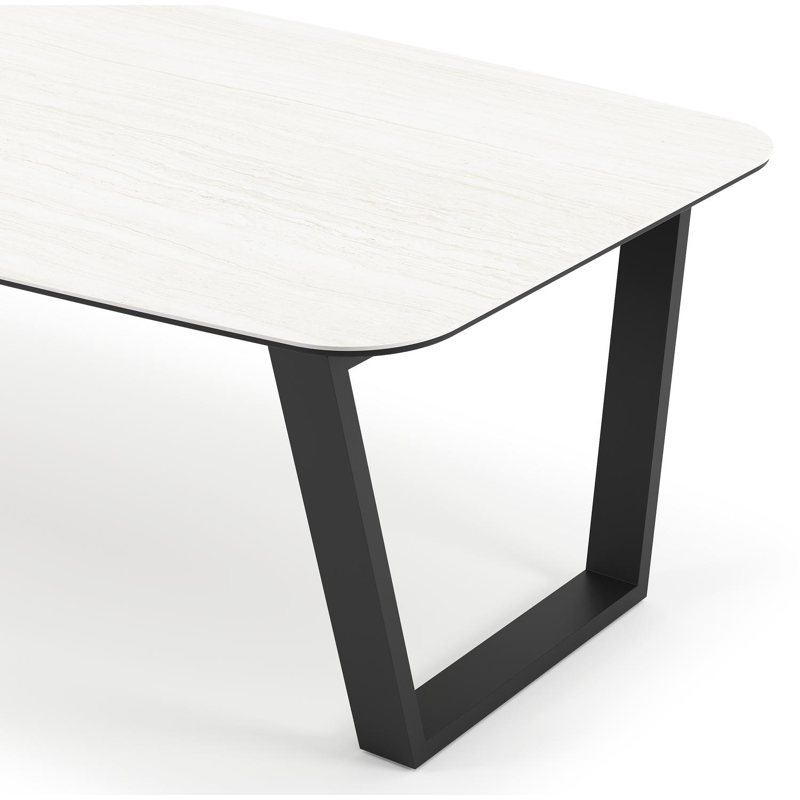 Pagino tuintafel bootvorm in zwart aluminium en volkeramiek calista - L 255 x B 115 x H 73 cm