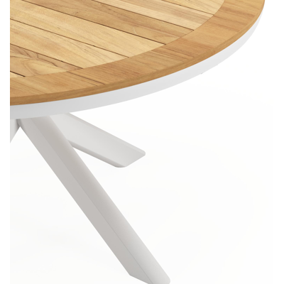 Pamplona tuintafel rond in wit aluminium en teak Naturel - Dia. 140 x H 72 cm