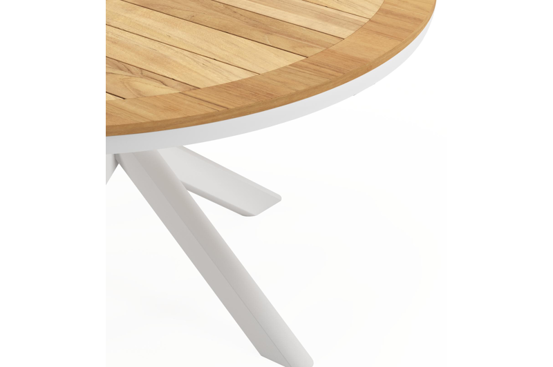 Pamplona tuintafel rond in wit aluminium en teak Naturel - Dia. 140 x H 72 cm