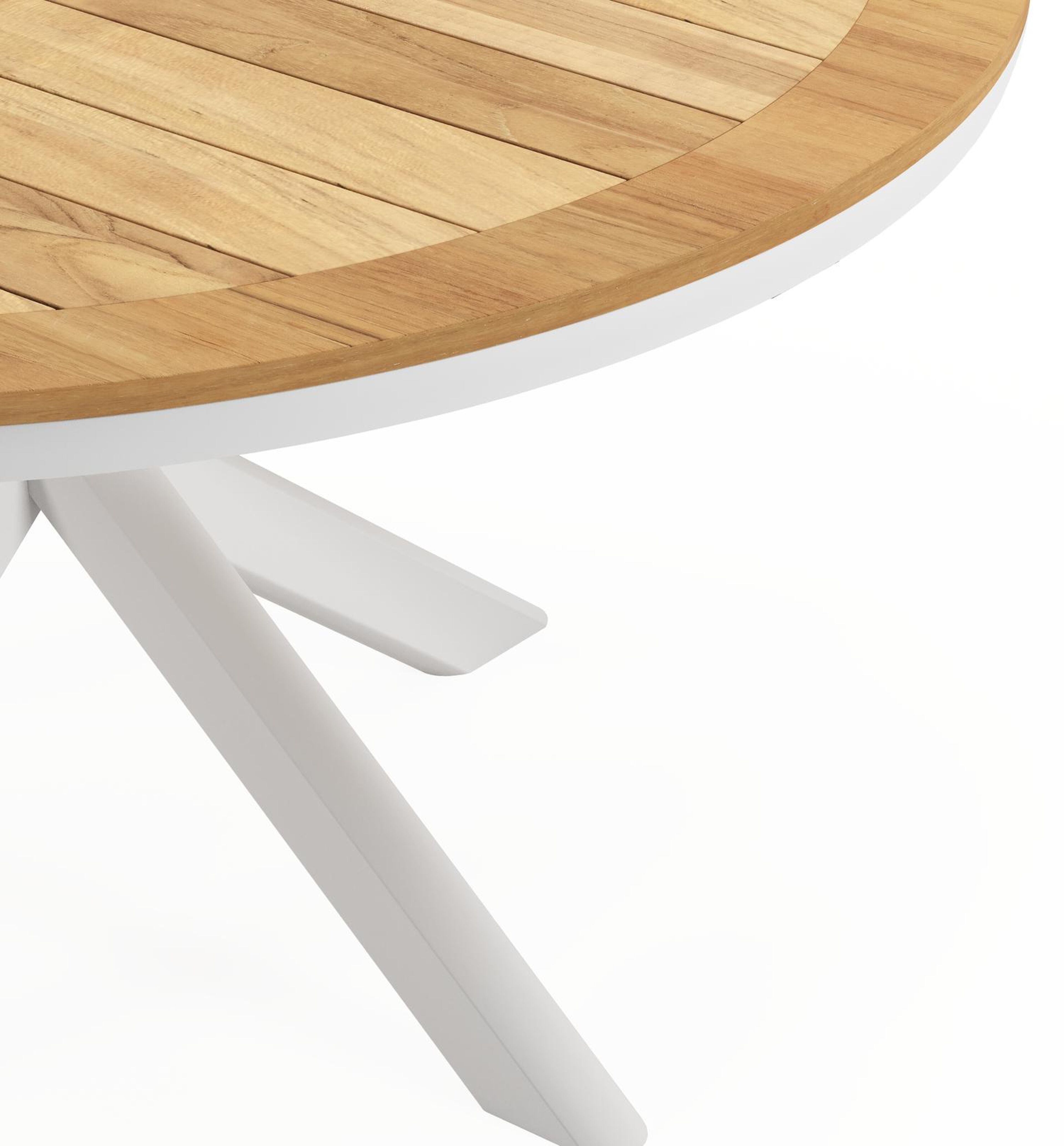 Pamplona tuintafel rond in wit aluminium en teak Naturel - Dia. 140 x H 72 cm