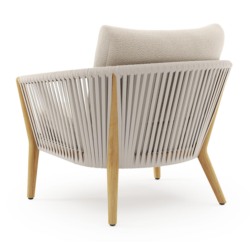 Fauteuil de jardin Orso en tecken corde luxe plate tissée verticalement beige et coussins en all weather sunbrella® luxe Lopi Sand