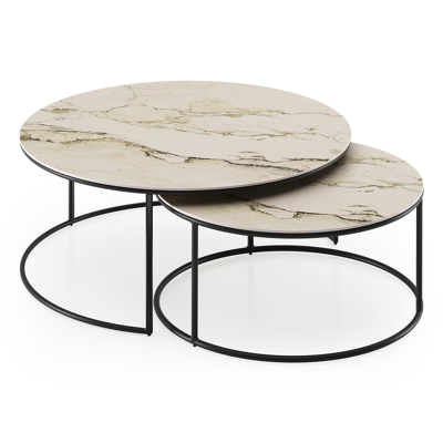 Fano loungetafels in zwart aluminium en colorado dunes volkeramiek - Dia. 85/65 x H 35/30 cm