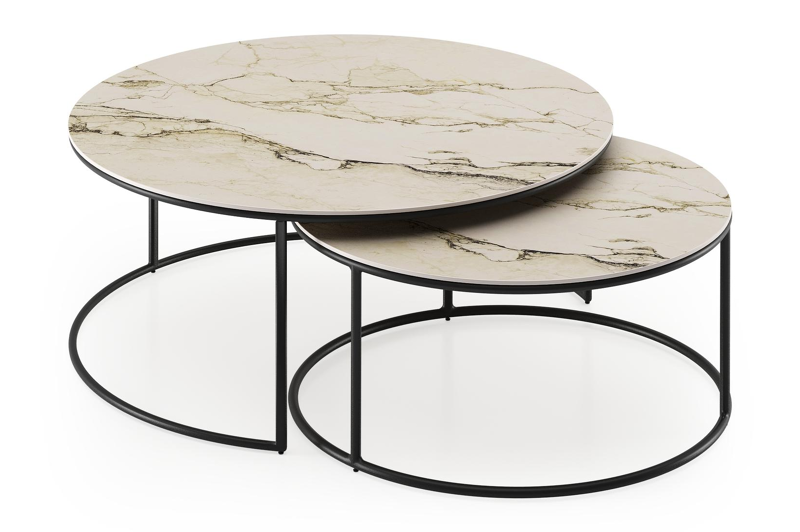 Fano loungetafels in zwart aluminium en colorado dunes volkeramiek - Dia. 85/65 x H 35/30 cm