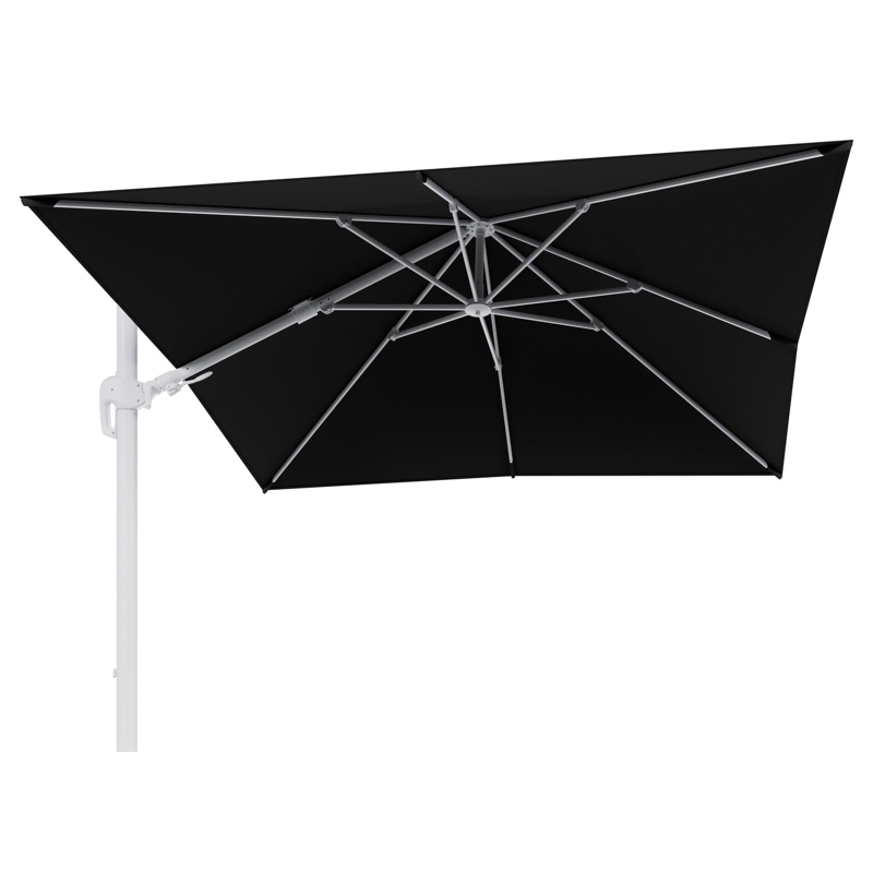 Rufina zweefparasol tiltfunctie in wit aluminium en parasoldoek in All Weather Sunbrella® Luxe Natte Sooty  - L1 300 x L2 300 cm (zonder voet)