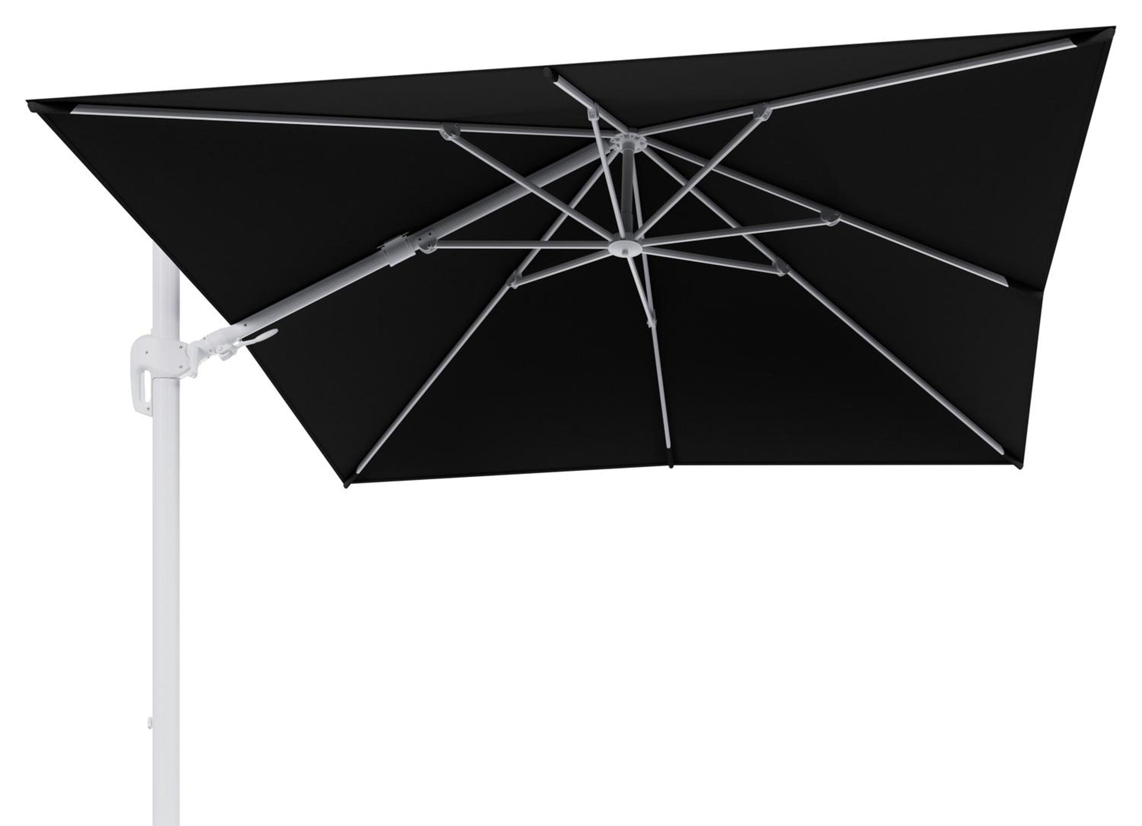 Rufina zweefparasol tiltfunctie in wit aluminium en parasoldoek in All Weather Sunbrella® Luxe Natte Sooty  - L1 300 x L2 300 cm (zonder voet) (zonder voet)