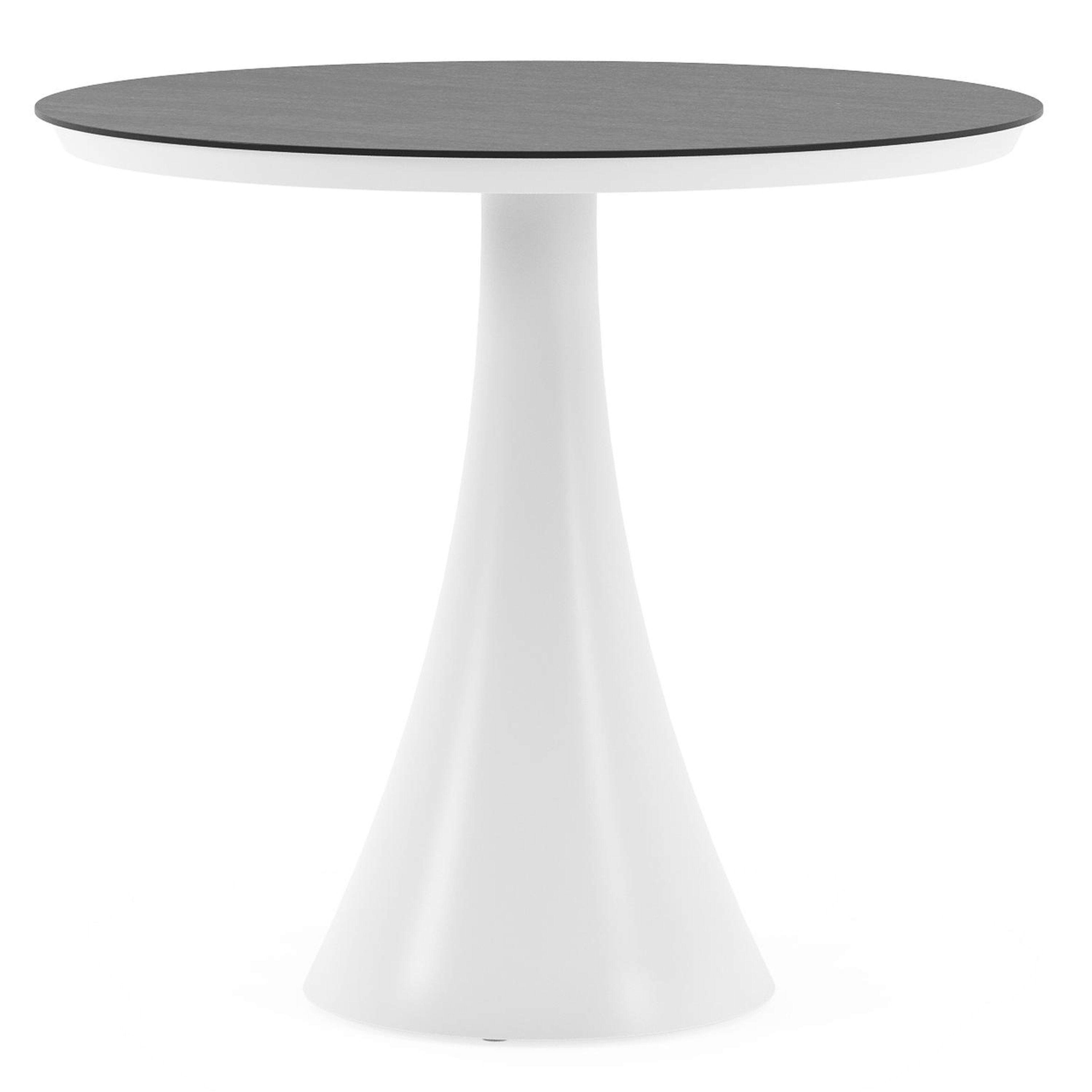 Table de jardin Fano ronde en aluminium blanc et céramique pleine Basalt Black - Diam. 85 x Haut. 75 cm