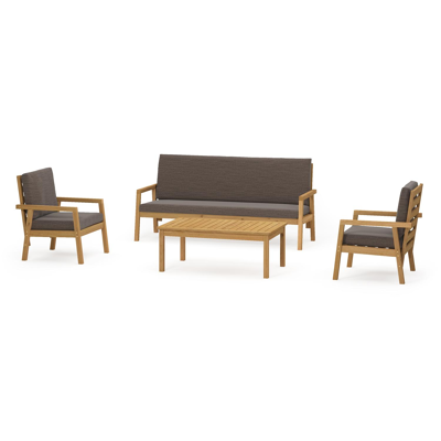 Salon de jardin Evora en acacia  avec coussins en polyester  et table de basse