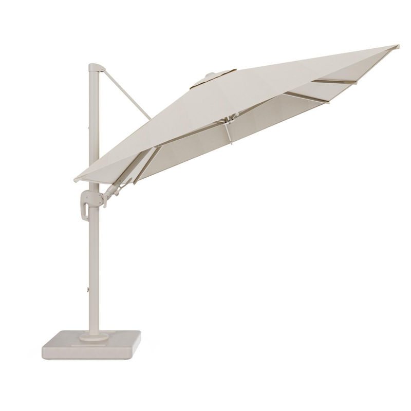 Rufina zweefparasol met tiltfunctie in beige aluminium en beige Sunbrella® Premium parasoldoek - L1 250 x L2 350 cm met Lapido XL met parasolvoet Lapido 160 kg