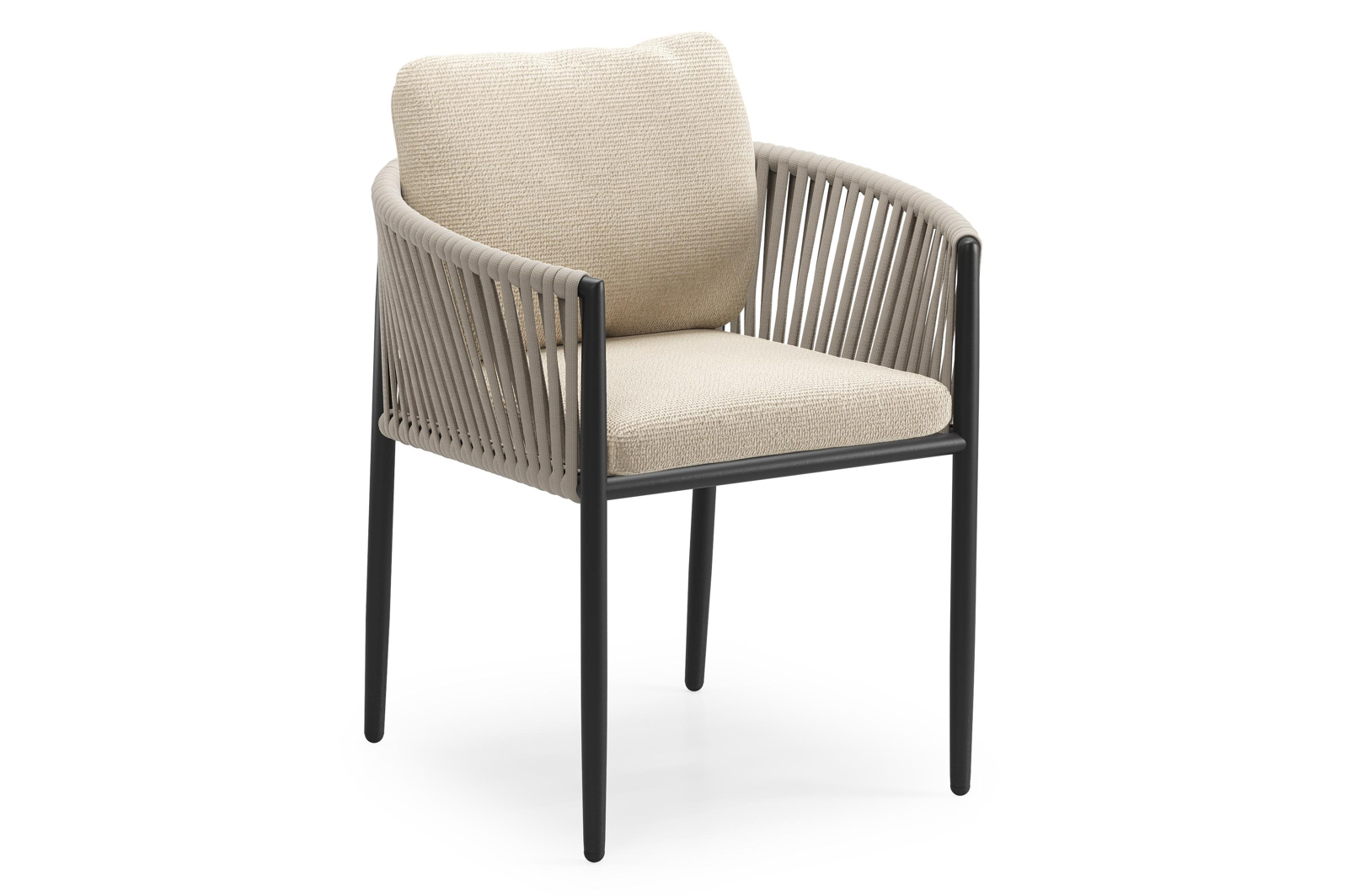 Chaise de jardin Organo en aluminium noir et corde luxe plate tissée verticalement beige avec coussin en All Weather Cosytica Althea Chalk