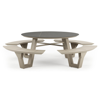 Rondino picknicktafel rond in beige aluminium en volkeramiek Calatorao - Dia. 148 x H 71.5 cm