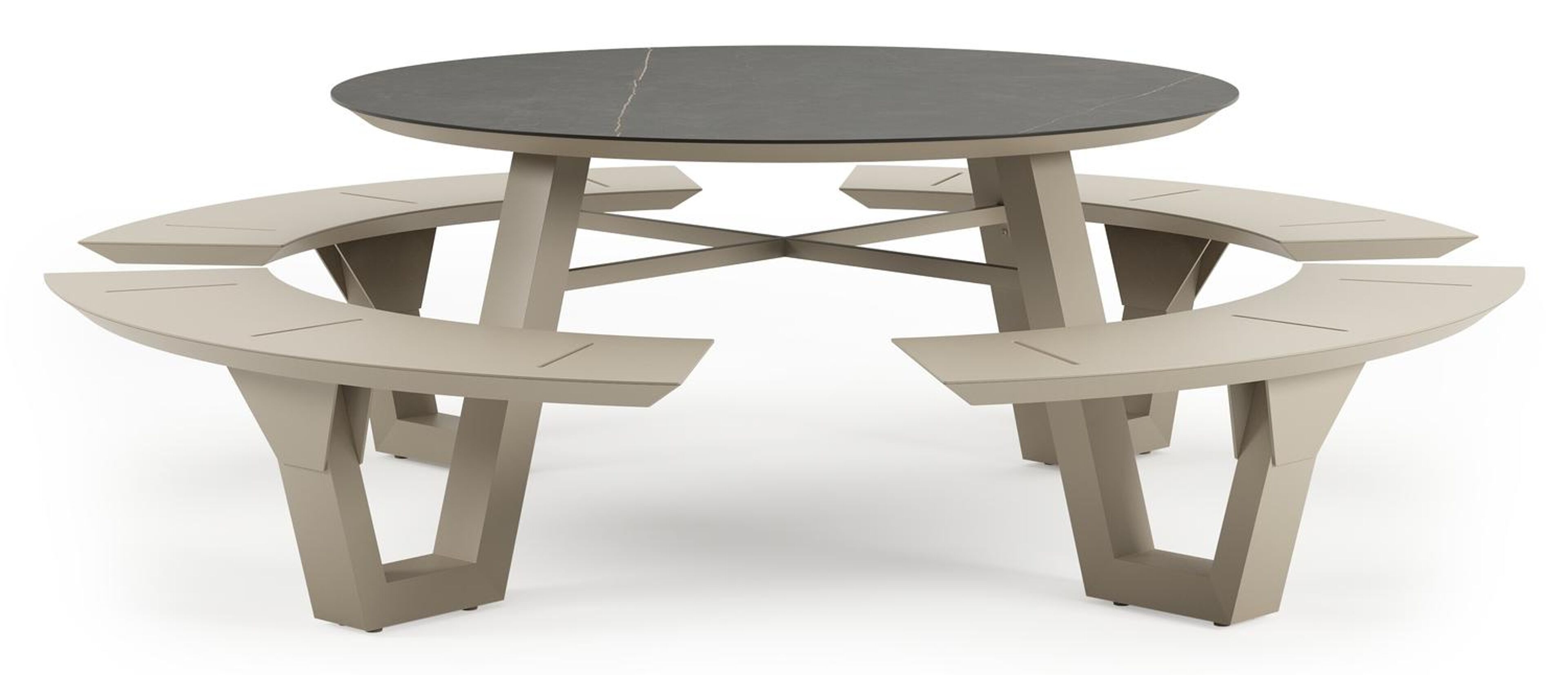 Rondino picknicktafel rond in beige aluminium en volkeramiek Calatorao - Dia. 236 x - Dia. 236 x H 72 cm