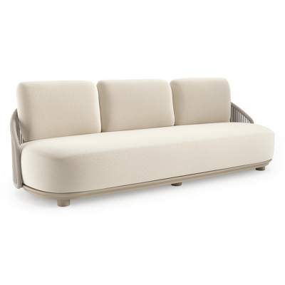 Vadelo loungebank in beige aluminium en beige verticaal geweven ronde rope met althea off white all weather cosytica kussen