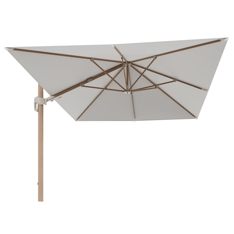 Rufina zweefparasol tiltfunctie in houtlook aluminium en parasoldoek in All Weather Sunbrella® Luxe Natte White  - L1 400 x L2 300 cm (zonder voet) (zonder voet)