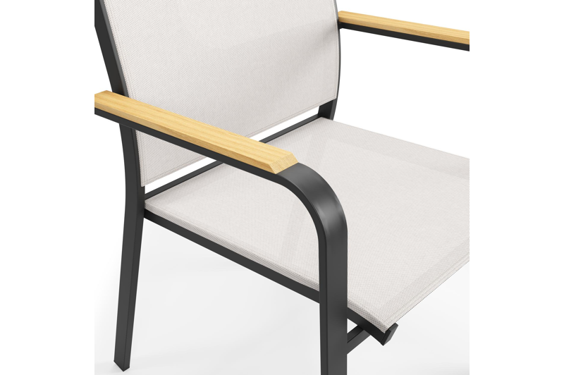 Amalfi rechthoekige uitschuifbare tuinset in zwart aluminium en teak naturel met 8 Amalfi tuinstoelen