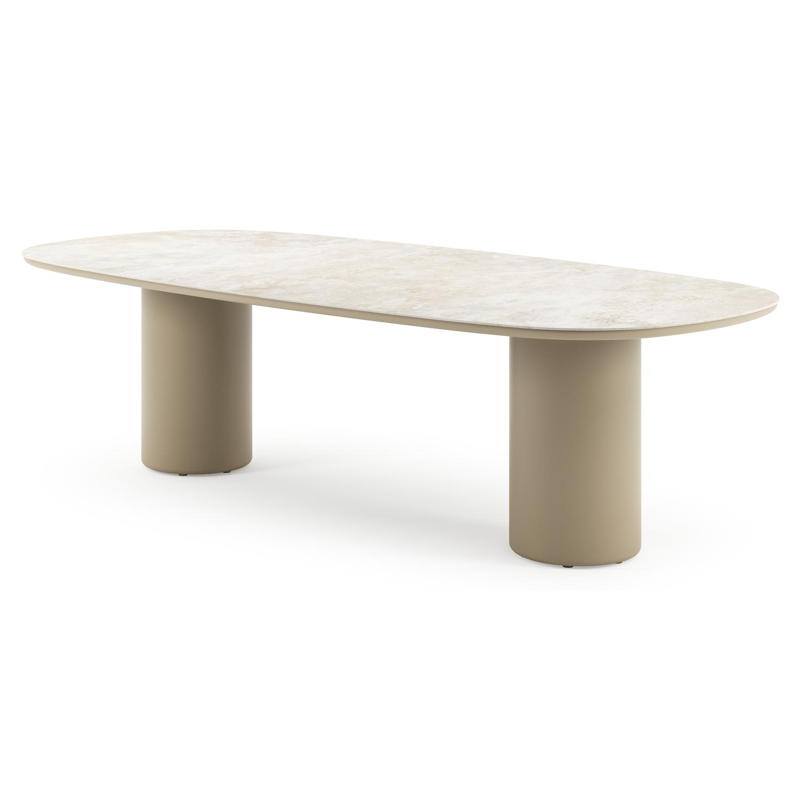Table de jardin Amico bombo en aluminium beige et céramique pleine Rapolano - Lg. 270 x Lrg. 125 x Haut. 73.5 cm