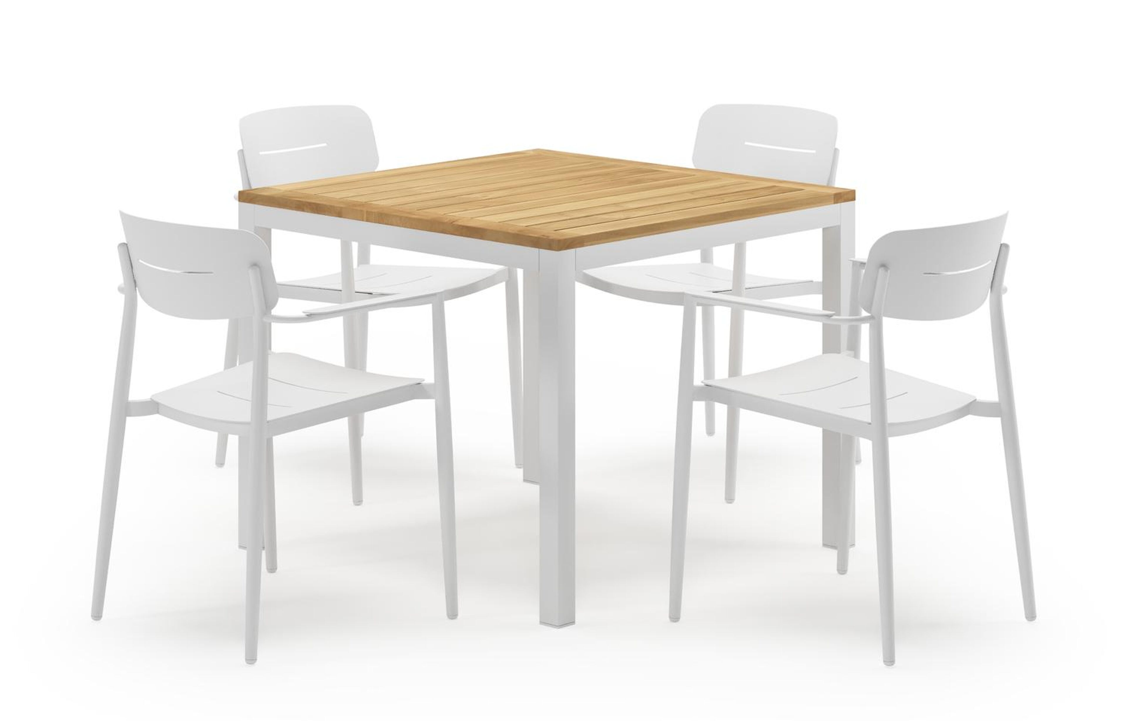 Feltro vierkante tuinset in wit aluminium en teak natural finish met 4 Cosa tuinstoelen