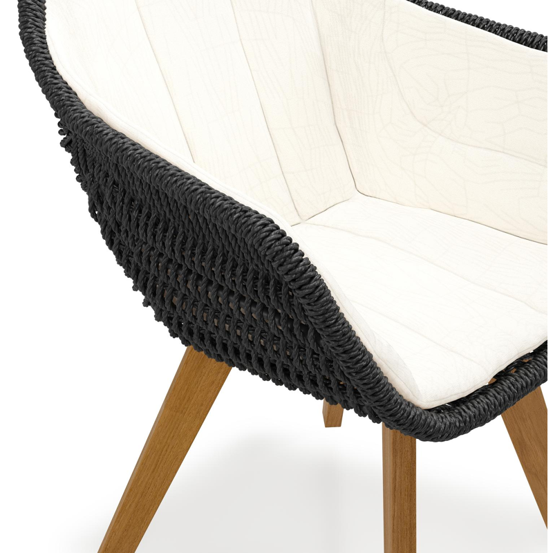 Pagino tuinstoel in teak en zwart ronde wicker met zitkussen in All Weather Sunbrella® Luxe Natte White