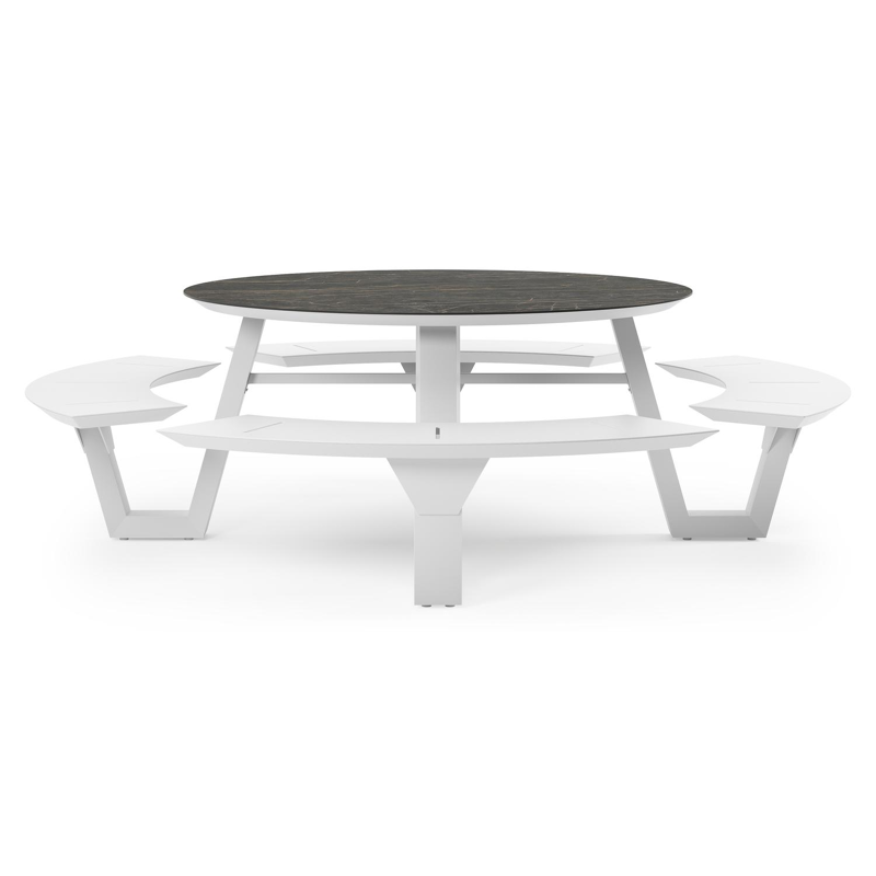 Table de pique-Rondino ronde en aluminium blanc et céramique pleine Black Obession - Diam. 236 x Haut. 71.5 cm