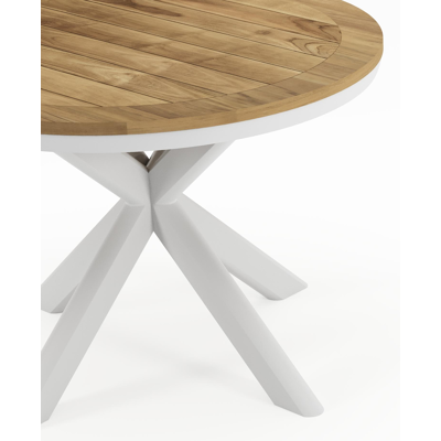 Pamplona tuintafel in wit aluminium en teak - Dia. 105 x H 72 cm
