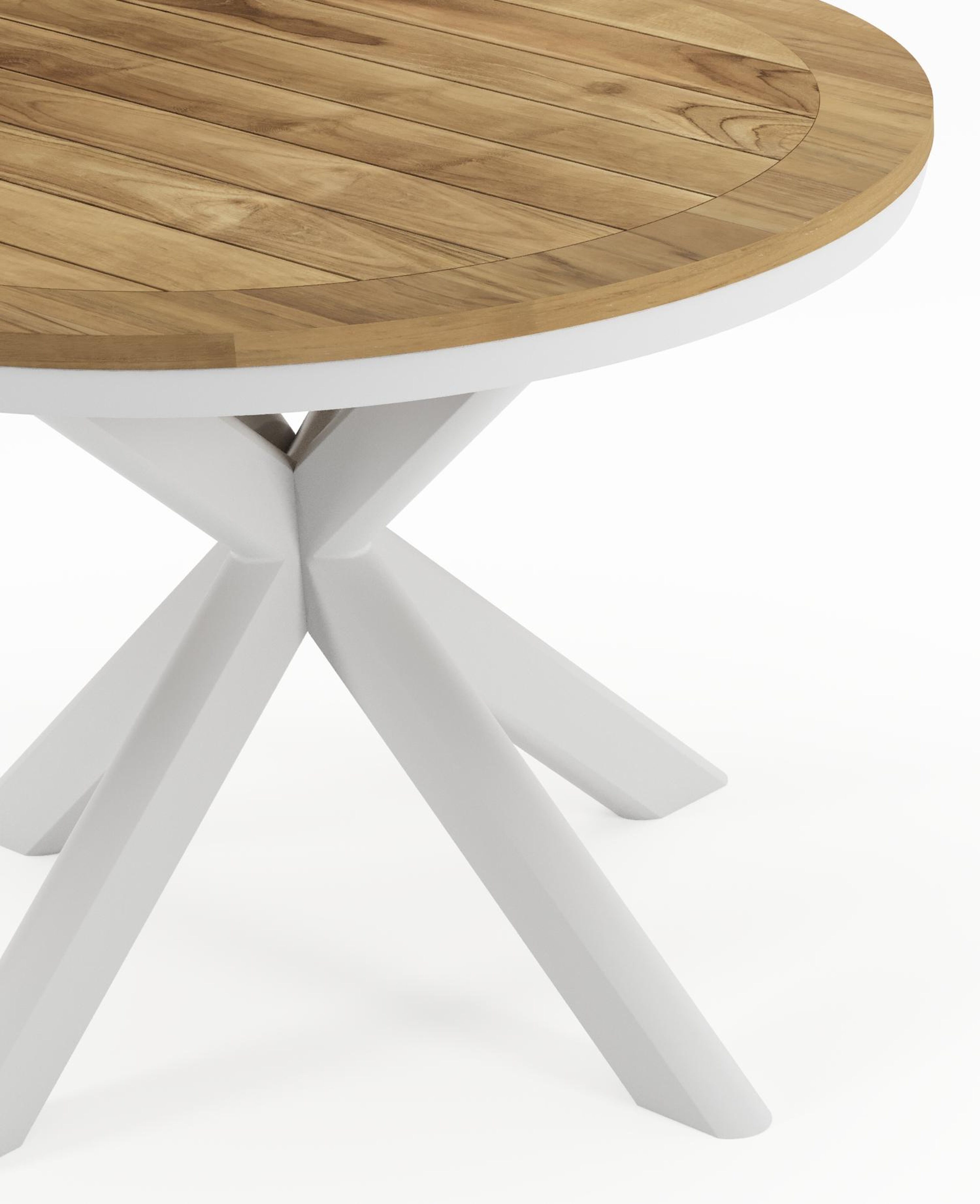 Pamplona tuintafel in wit aluminium en teak - Dia. 105 x H 72 cm