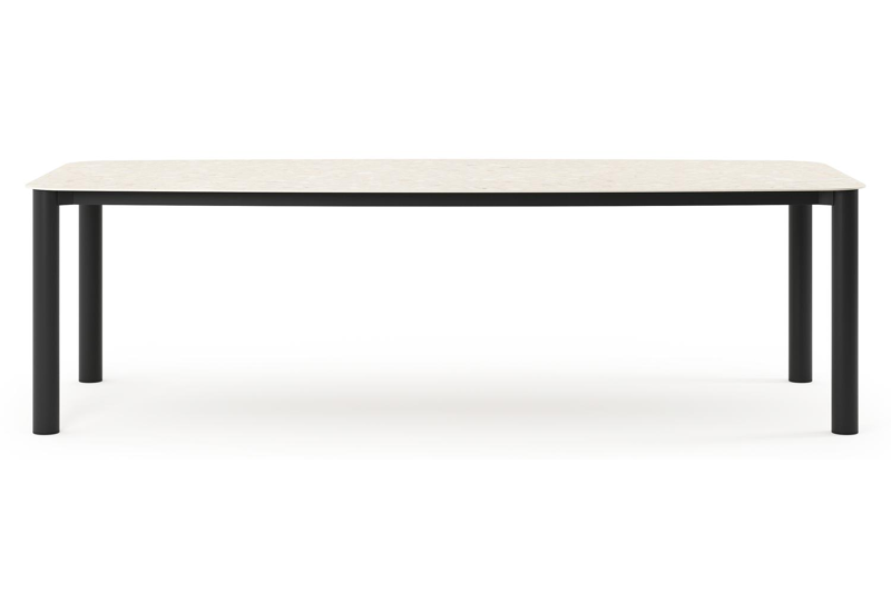 Table de jardin Orso forme de bateau en aluminium noir et céramique pleine Retrostone - Lg. 255 x Lrg. 115 x Haut. 75 cm