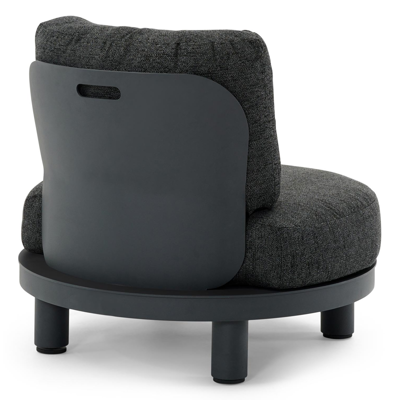 Fauteuil de jardin Donato 1-pl en aluminium noir avec coussin en all weather sunbrella® luxe chartres sooty