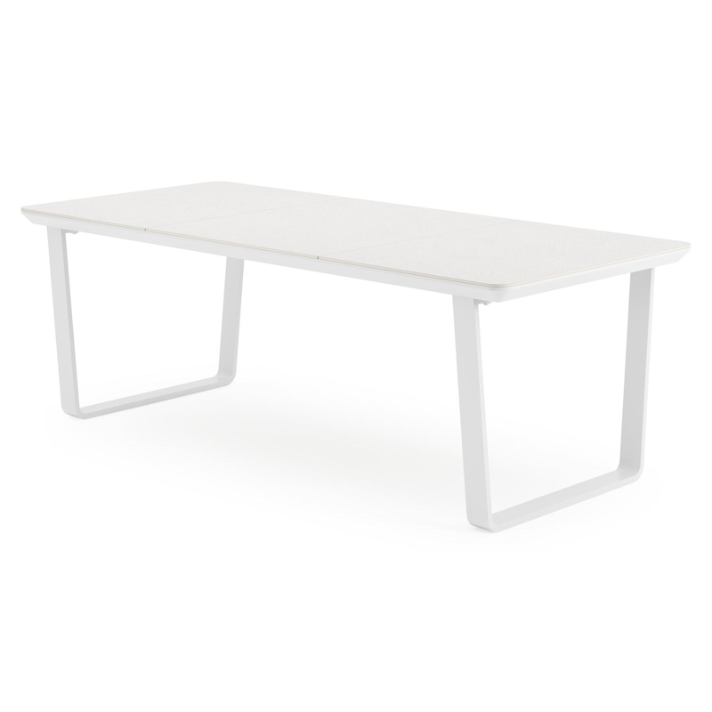 Alora tuintafel rechthoekig afgerond in wit aluminium en sintered stone grijs - L 220 x B 100 x H 75 cm