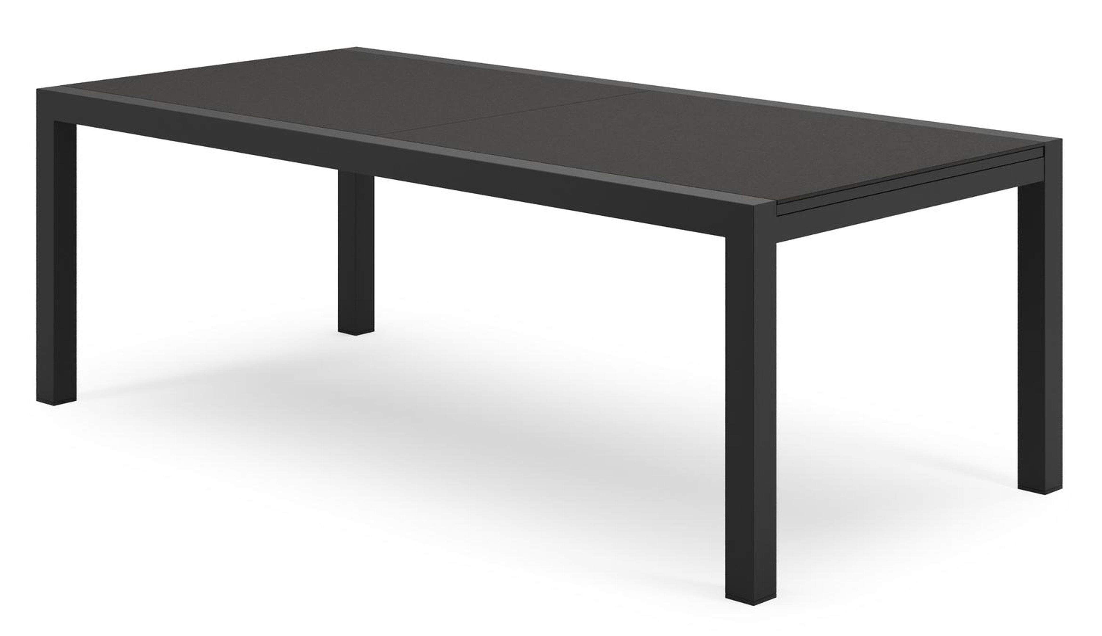 Calobra rechthoekige uitschuifbare tuinset in zwart aluminium en sintered stone notte minerale met 10 Calobra tuinstoelen
