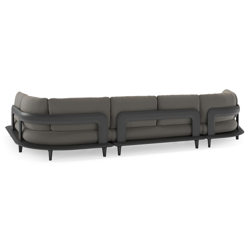 Bomero loungehoek in zwart aluminium met natte dark taupe all weather sunbrella® luxe kussen