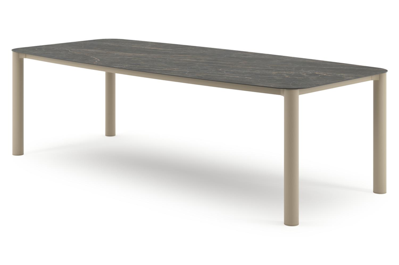 Orso tuintafel bootvorm in beige aluminium en volkeramiek Black Obsession - L 255 x B 115 x H 74.5 cm