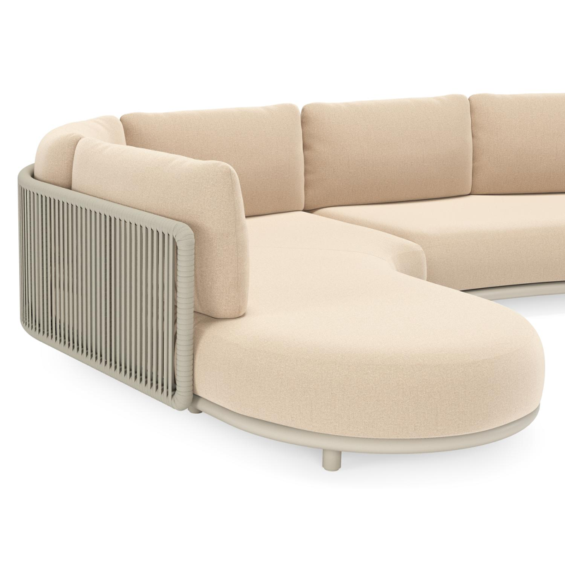 Lomano loungehoek in beige aluminium en beige verticaal geweven luxe vlakke rope met Natte Heather Beige all weather sunbrellaÂ® luxe