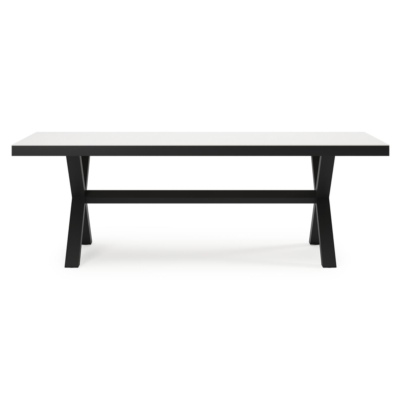 Table de jardin rectangulaire Reza en aluminium noir et sintered stone Topo minérale - L 220 x l 92 x H 73,5 cm