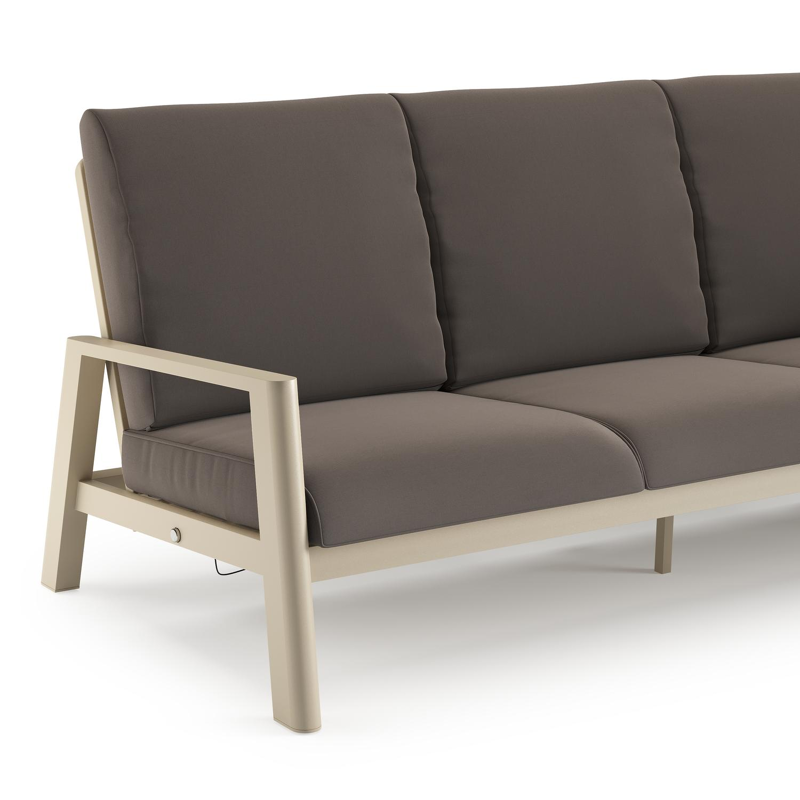 Cirello loungebank in beige aluminium met natte nature grey all weather sunbrella® luxe kussen