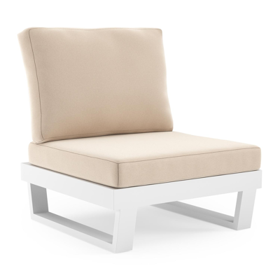 Modica loungestoel in wit aluminium met natte linen chalk all weather sunbrella premium kussen