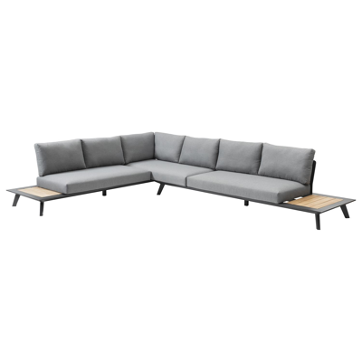 Puglia loungehoek in zwart aluminium en teak met grijs weather+ softtouch kussens
