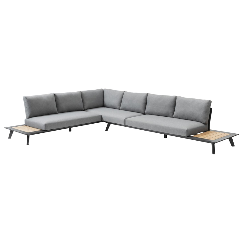 Puglia loungehoek in zwart aluminium en teak met grijs weather+ softtouch kussens