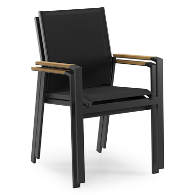 Bahia tuinstoel in zwart aluminium en zwart textilene en polywood armleuning