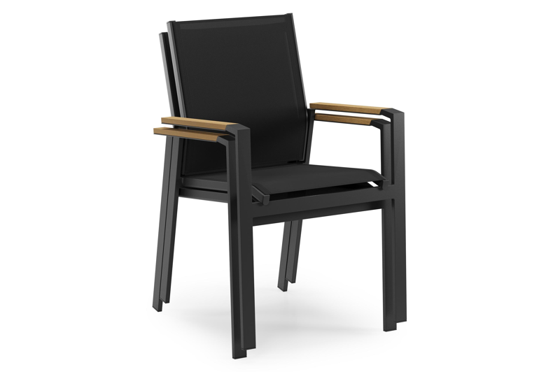Bahia tuinstoel in zwart aluminium en zwart textilene en polywood armleuning