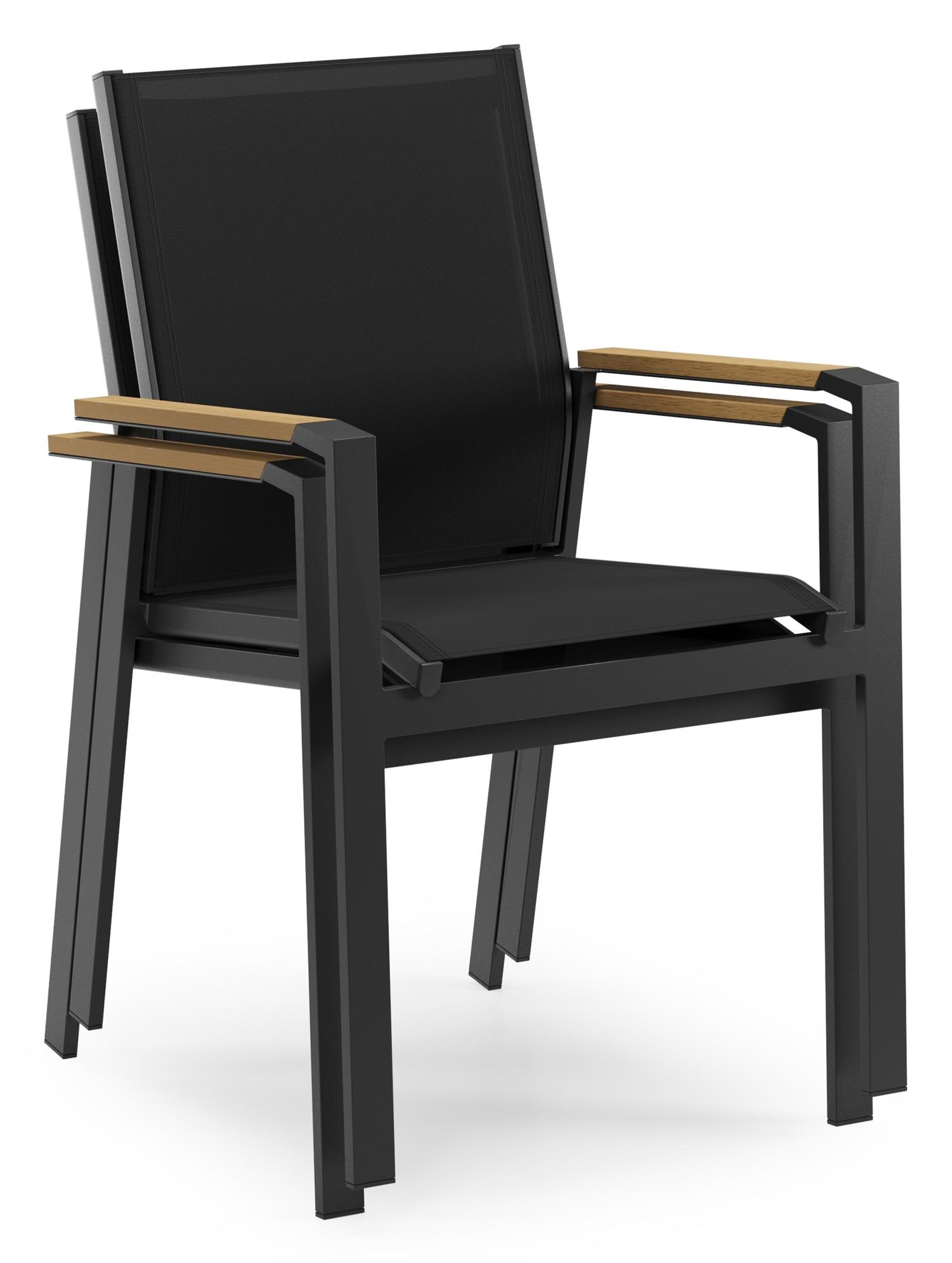 Bahia tuinstoel in zwart aluminium en zwart textilene en polywood armleuning