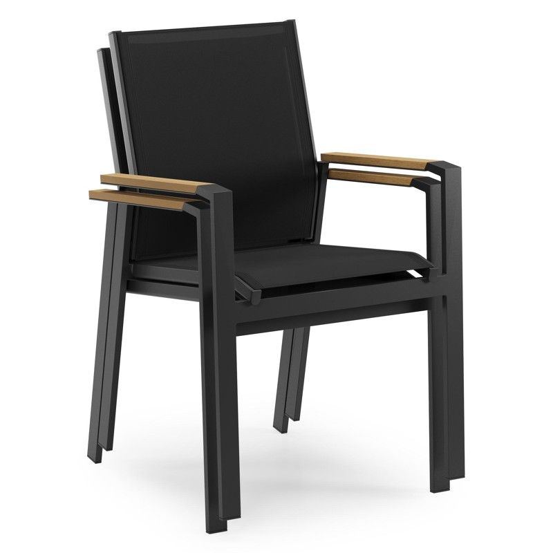 Bahia tuinstoel in zwart aluminium en zwart textilene en polywood armleuning